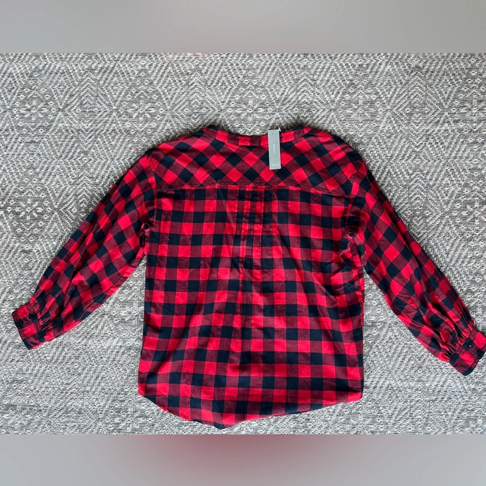 NWT J. Crew Red Black‎ Buffalo Plaid Cotton Popover Tunic Blouse XS Cabincore